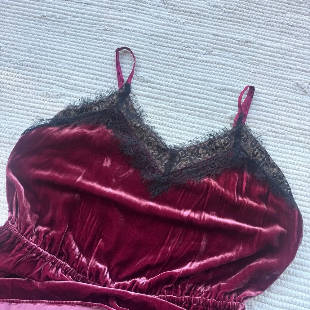 Sundance Silk Velvet Lace Slip Dress Burgundy Bias Cut Midi Size L